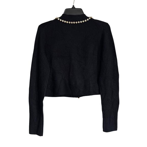 AQUA CASHMERE V NECK CARDIGAN WITH RHINESTONE TRIM - Picture 8 of 8